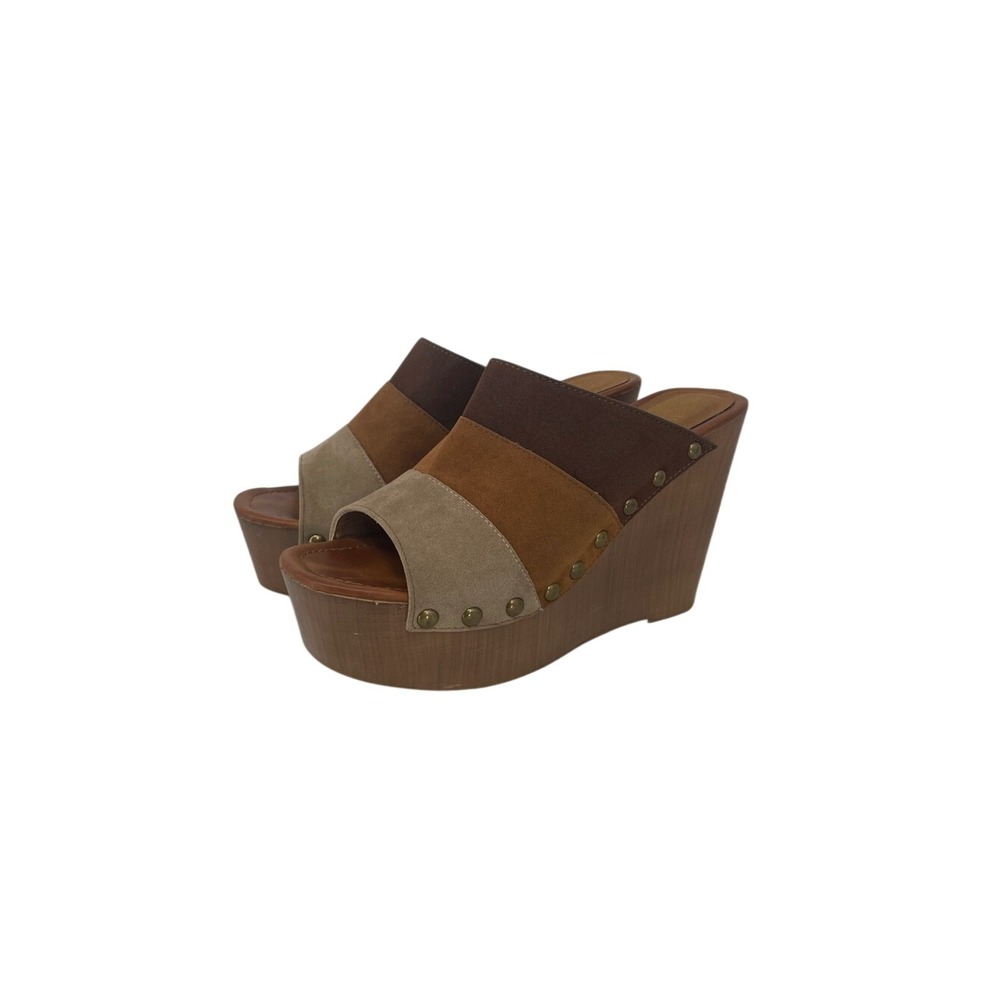 Bf Betani Faux Suede Patchwork 70's Clog Platform Wedge Heel Size 8 Retro Chic